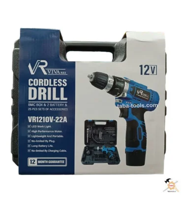 دریل شارژی 12ولت دو باطری VR12V-22A ویوارکس با لوازم
