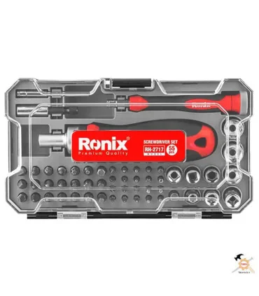 ست سری پیچ گوشتی و بکس 55 پارچه رونیکس مدل RH-2717