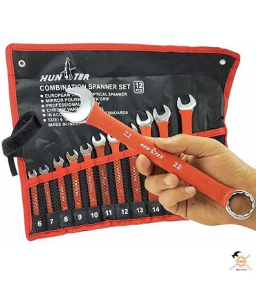 مجموعه 12 عددی آچار یک سر تخت و یکسر رینگی هانتر مدل HN-12