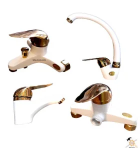 ست شیر اهرمی سفید طلایی آراسته